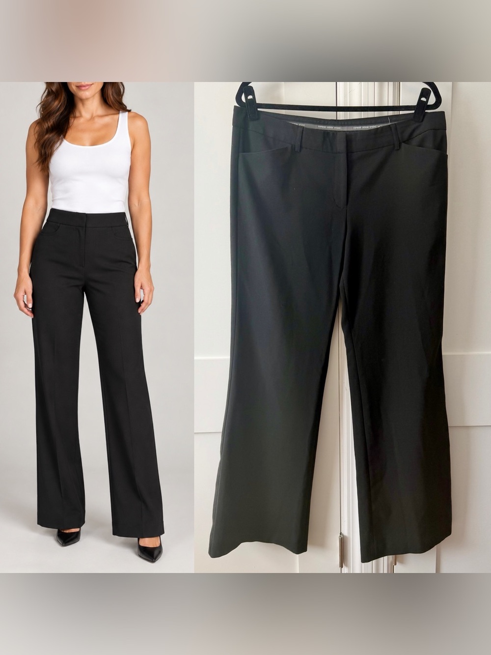 Express Design Studio Y2K Editor Wide Leg Dress Pants Black Sz 12